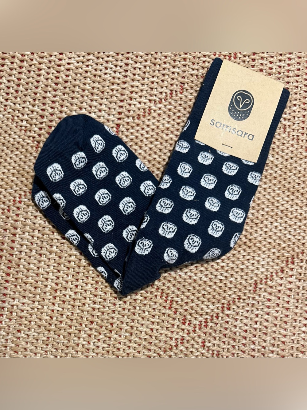 Samsara x Sock Club Unisex Crew Socks - Navy Blue White Owl Pattern Made in USA